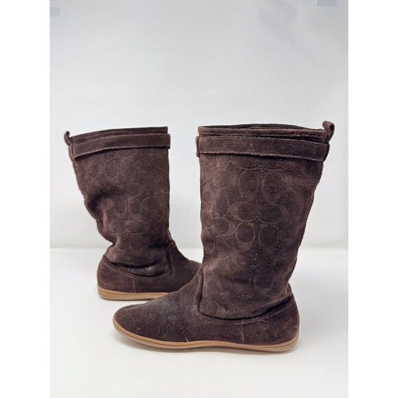 Coach Womens Boots Brown Maressa Suede Mid Calf Monogram Logo Buckle US 7.5 B - Picture 6 of 10